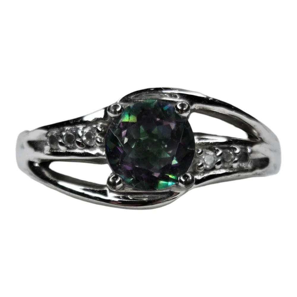 BGE Ring Sterling Silver 925 Size 6.5 Multicolor Mystic Topaz Bypass Band
